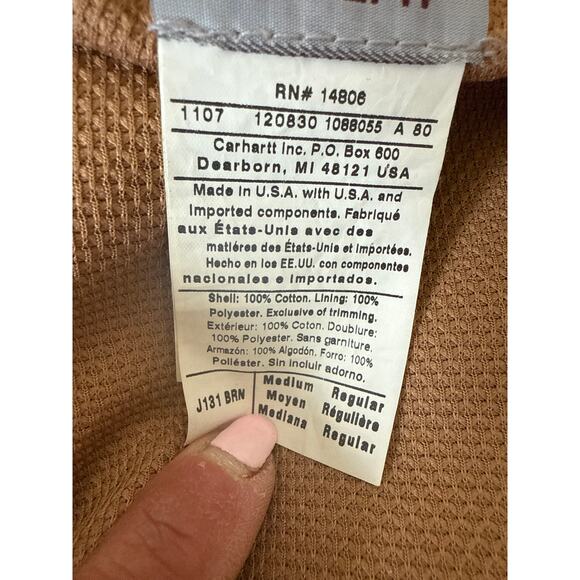 Carhartt Men's Duck Jacket J131 BRN Thermal Lined Hooded Coat Sz M Workwear - Picture 6 of 11